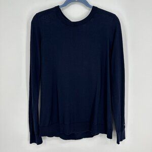 3/$25 LOFT Mixed Media Floral Sweater S Cotton‎ Navy Blue Drapey Back Pullover